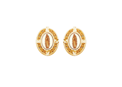 Two Tone Plated Filigree Virgin Mary Earring